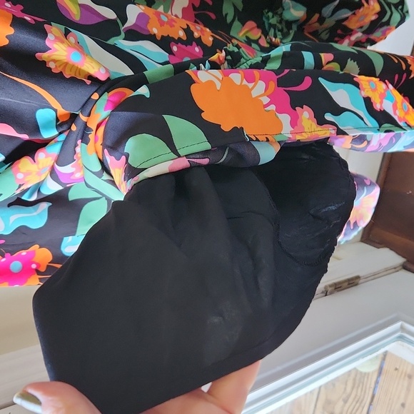 Tropical Floral Pink and Orange Sleeveless Sundress Midi Ruffled sz L - Picture 12 of 13